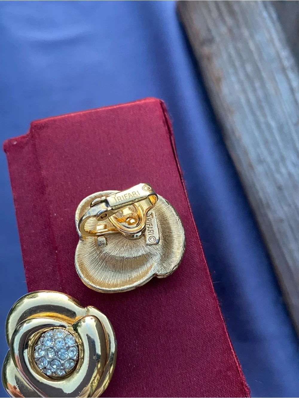 Crown Trifari Gold Floral Pavé Clip On Earrings - Women Jewelry